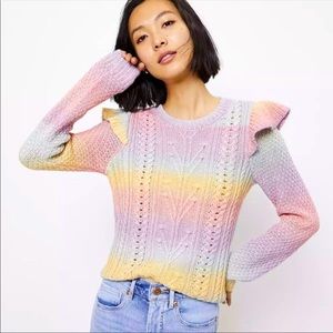 Ann Taylor Loft Rainbow Space Dye Ruffle Sweater Medium